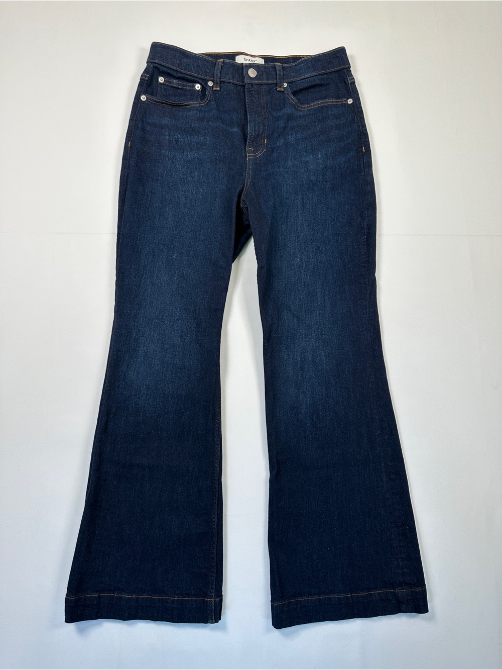 Spanx Wide Leg Jeans Dark Wash High Rise Stretch Denim Size 14
